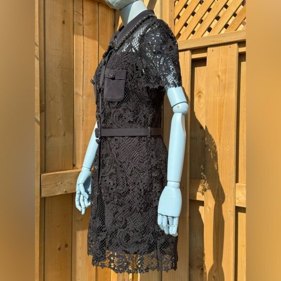 🆕 SELF PORTRAIT 🧿 NWOT Black Lace Button Front Mini Dress, Sz UK 14 US 10 - Picture 6 of 16